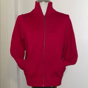 L.L. Bean 100% Cotton Red Zip Up Flannel Lined Sweater.‎ Size Large.